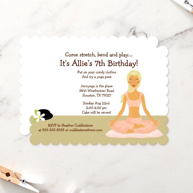 Blonde Yoga Girl Stretch & Play Birthday Party 5x7 Invitation (Creator Uploaded)