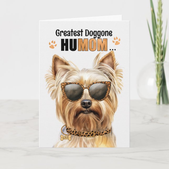 Blonde Yorkie Dog Greatest HuMOM Mother's Day Holiday Card (Front)