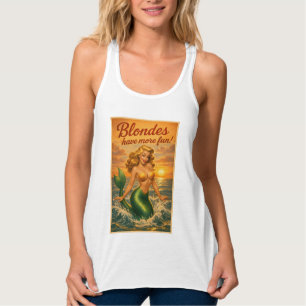 Blondes Have More Fun   Retro Pin-Up Mermaid Art Singlet