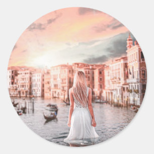 Blondie In Romantic Venice  Classic Round Sticker