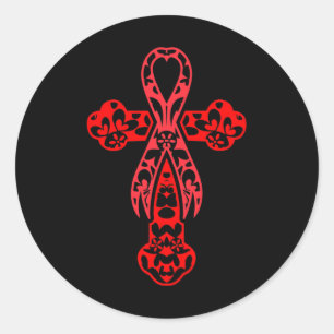 Blood Cancer Awareness Cross God Red Ribbon Faith Classic Round Sticker