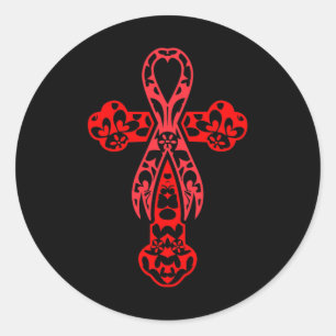 Blood Cancer Awareness Cross God Red Ribbon Faith Classic Round Sticker