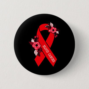 Blood Cancer Awareness Floral Red Ribbon Blood Can 6 Cm Round Badge