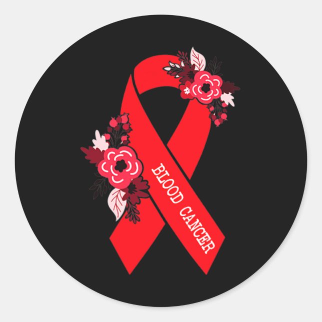 Blood Cancer Awareness Floral Red Ribbon Blood Can Classic Round Sticker (Front)