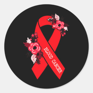 Blood Cancer Awareness Floral Red Ribbon Blood Can Classic Round Sticker