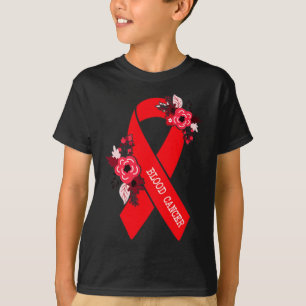 Blood Cancer Awareness Floral Red Ribbon Blood Can T-Shirt