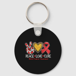 Blood Cancer Awareness Peace Love Cure Red Ribbon Key Ring