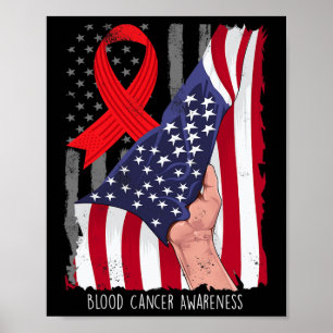 Blood Cancer Awareness Vintage American Flag Red R Poster