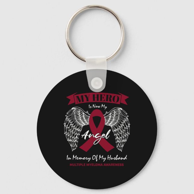 Blood Cancer In Memory Of Husband Multiple Myeloma Key Ring (Front)