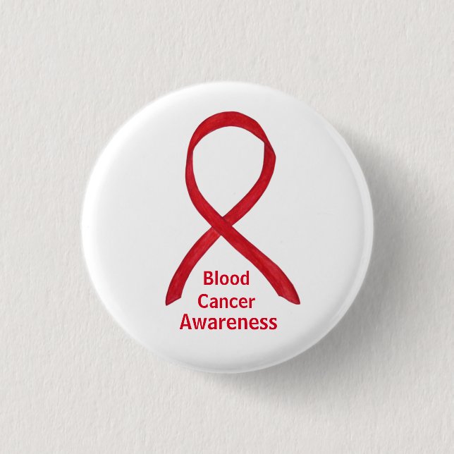 Blood Cancer Red Awareness Ribbon Lapel Pin Button (Front)