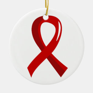 Blood Cancer Red Ribbon 3 Ceramic Tree Decoration
