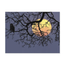 Blood Moon and Night Owl in Tree Silhouette
