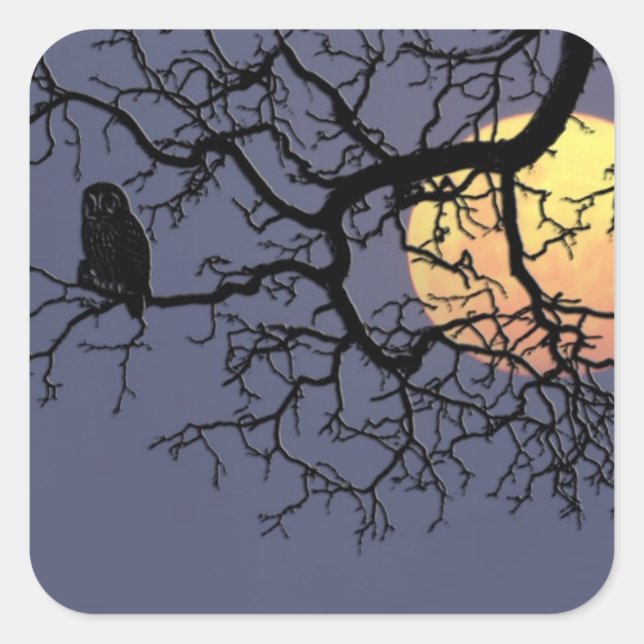 Blood Moon and Night Owl Silhouette Square Sticker (Front)