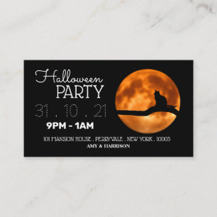 Blood Moon & Cat Silhouette Halloween Party Invite