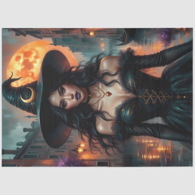 Blood Moon Gothic Witch – Dark Fantasy Halloween  Tissue Paper (Front)