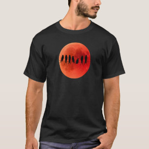 Blood Moon Lunar Eclipse Birds On Cable Silhouette T-Shirt