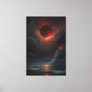Blood Moon Over the Stormy Sea Canvas Print