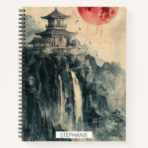 Blood Moon Pagoda Ink Wash Notebook