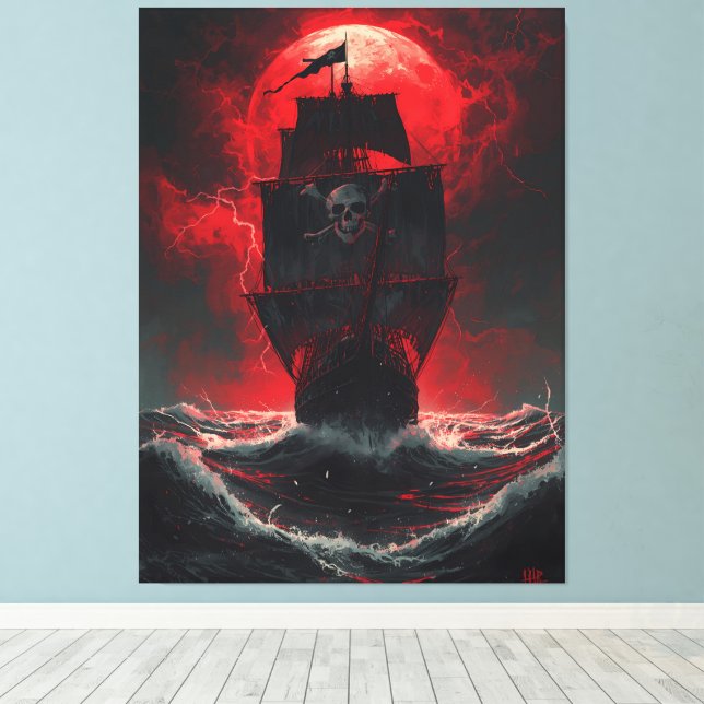 Blood Moon Pirates: Cursed Galleon of the Crimson  Canvas Print (Insitu(Wood Floor))