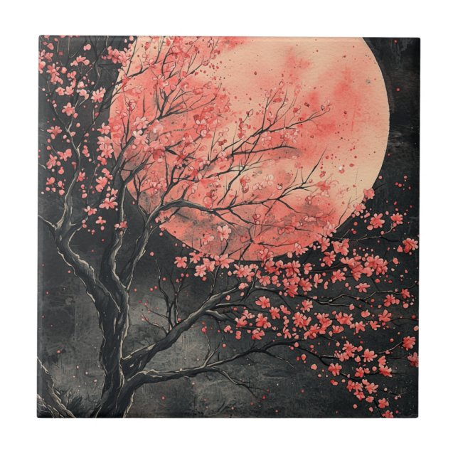 Blood Moon Sakura Ink Wash (2) Tile (Front)