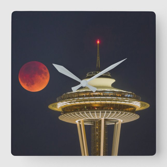 Blood Moon | Seattle Space Needle Square Wall Clock (Front)