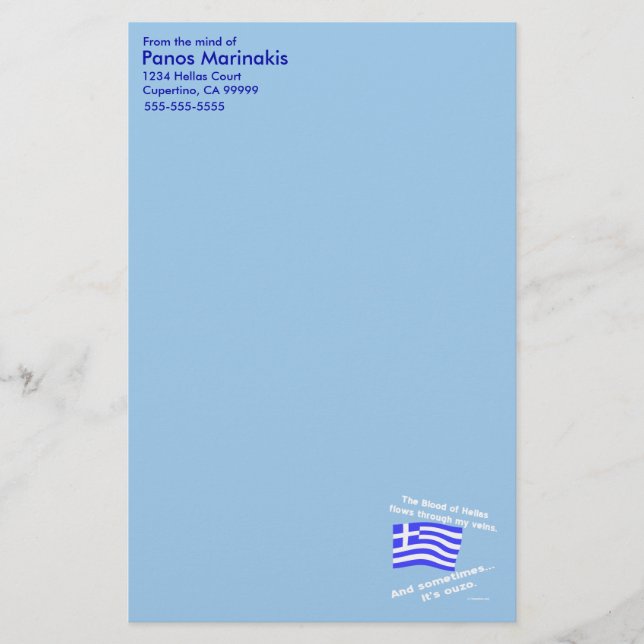 Blood of Hellas and Ouzo Personalised Stationery (Front)