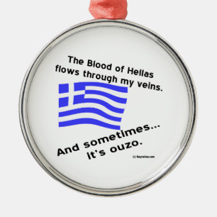 Blood of Hellas Flies Through Veins Sometimes Ouzo Metal Tree Decoration