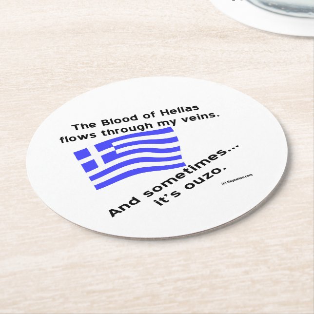 Blood of Hellas & Ouzo Round Paper Coaster (Angled)