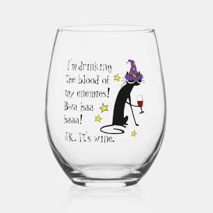 Blood of My Enemies, JK Wine, Black Cat Stemless Wine Glass