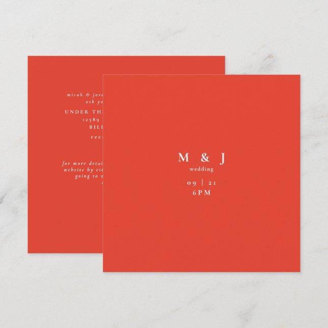 Blood Orange Sleek & Simple Modern Square Wedding Invitation (Front/Back)