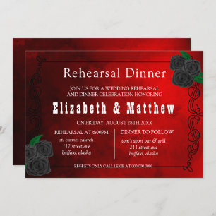 Blood Red and Black Roses Rehearsal Dinner Invitation