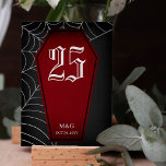 Blood Red Coffin Spiderweb Goth Wedding Table Number<br><div class="desc">Goth wedding table cards in dark grey and deep blood red with pale spiderweb,  the table number in a gothic font against a deep red coffin shape. Add your initials and wedding date too.</div>