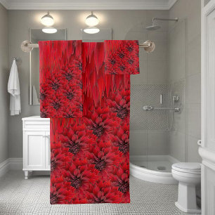 Blood red dahlias in gothic style bath towel set