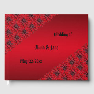 Blood red dahlias in gothic style wedding guest book