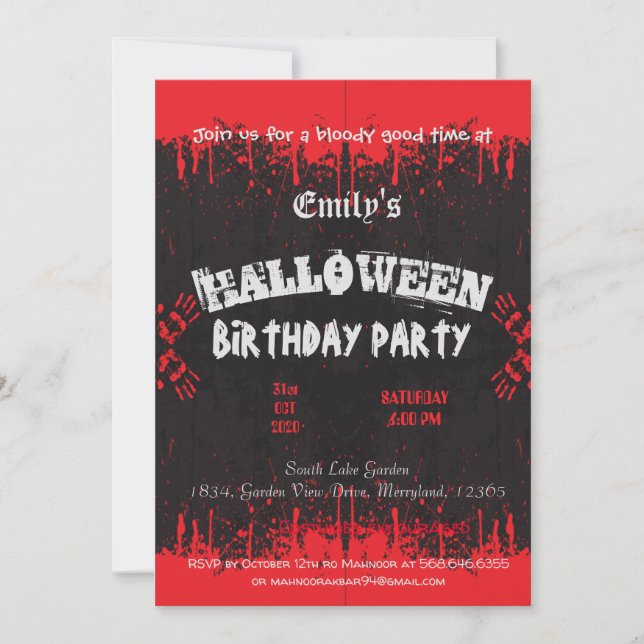 Blood Red dark vintage halloween spooky birthday Invitation (Front)