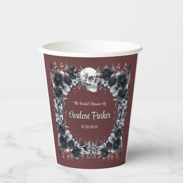 Blood Red Gothic Black Floral Bridal Shower Paper Cups (Front)