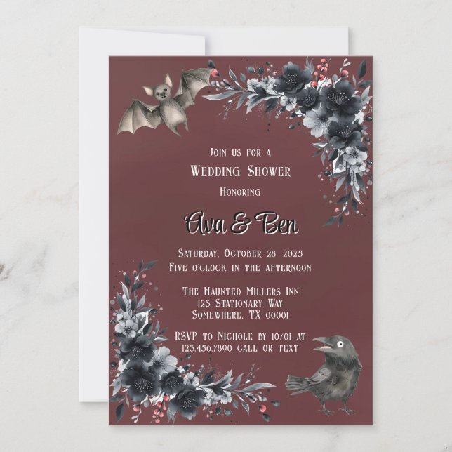 Blood Red Gothic Black Floral Couples Shower Invitation (Front)