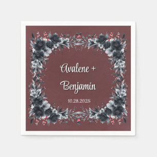 Blood Red Gothic Black Floral Wedding Napkin