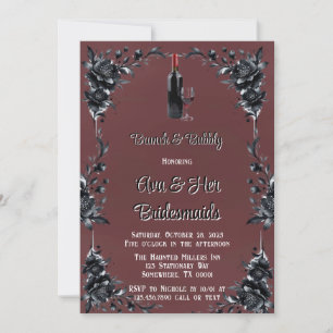 Blood Red Gothic Black Floral Wine Brunch & Bubbly Invitation