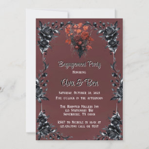 Blood Red Gothic Black Rose Engagement Party Invitation