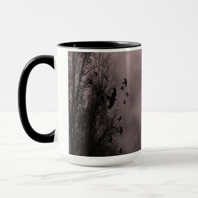 Blood Red Haunted Sky with Ravens Mug (Left)