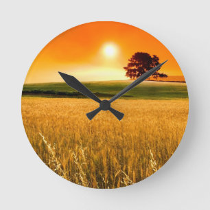 Blood-Red Sunset Round Clock