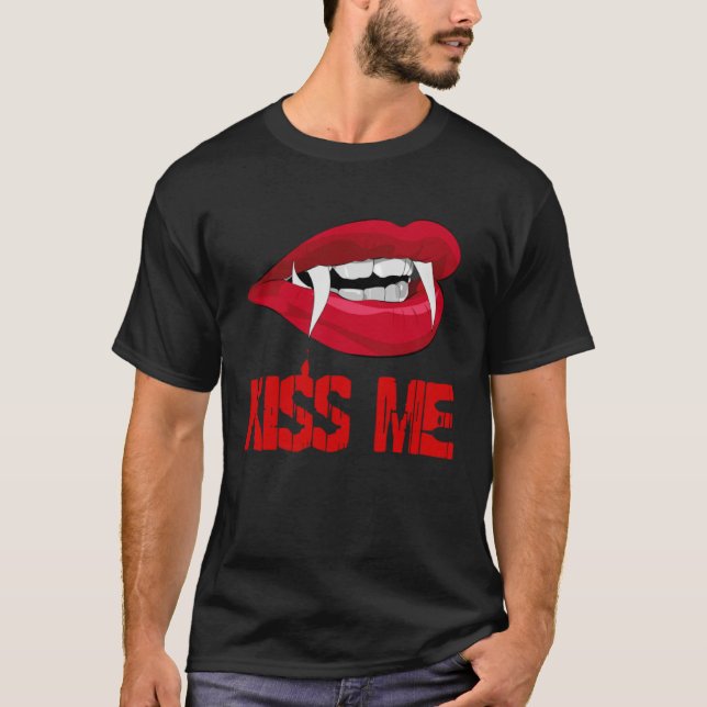 Blood Red Vampire Lips Halloween Kiss Me T-Shirt (Front)