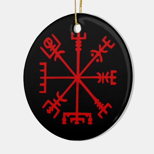Blood Red Vegvísir (Viking Compass) Ceramic Tree Decoration (Left)