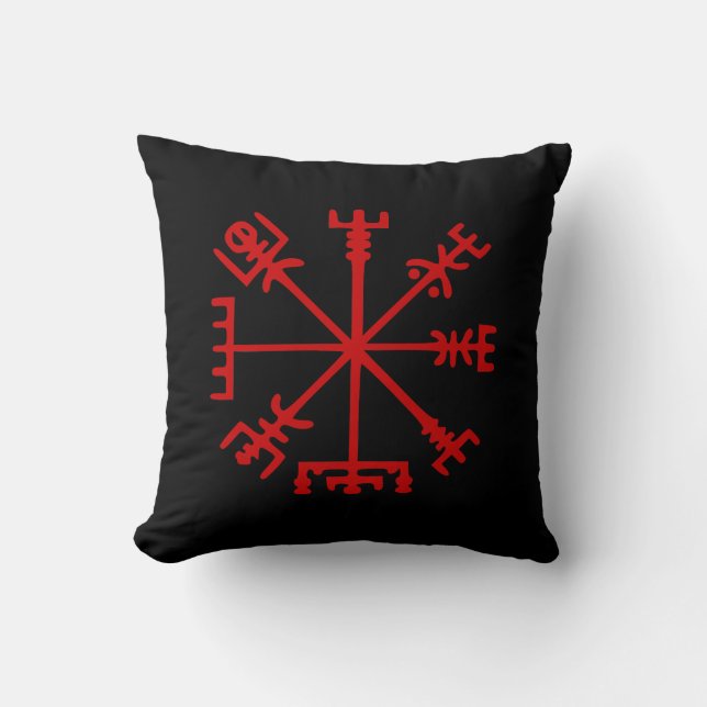 Blood Red Vegvísir (Viking Compass) Cushion (Front)