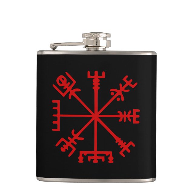 Blood Red Vegvísir (Viking Compass) Hip Flask (Front)