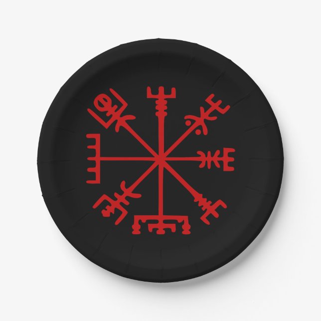 Blood Red Vegvísir (Viking Compass) Paper Plate (Front)
