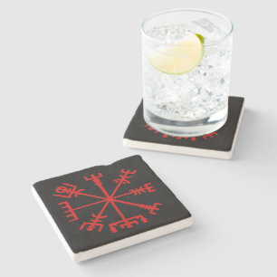 Blood Red Vegvísir (Viking Compass) Stone Coaster
