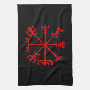 Blood Red Vegvísir (Viking Compass) Tea Towel