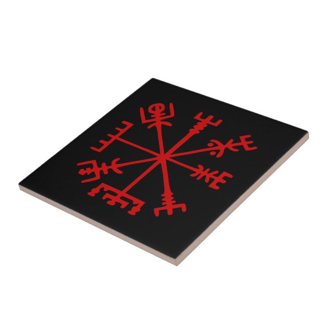 Blood Red Vegvísir (Viking Compass) Tile (Side)